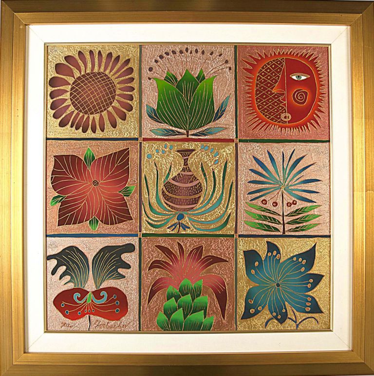 768x772 Composition With Sun Moon And Flowers Original Oil Painting - Sun Moon Painting