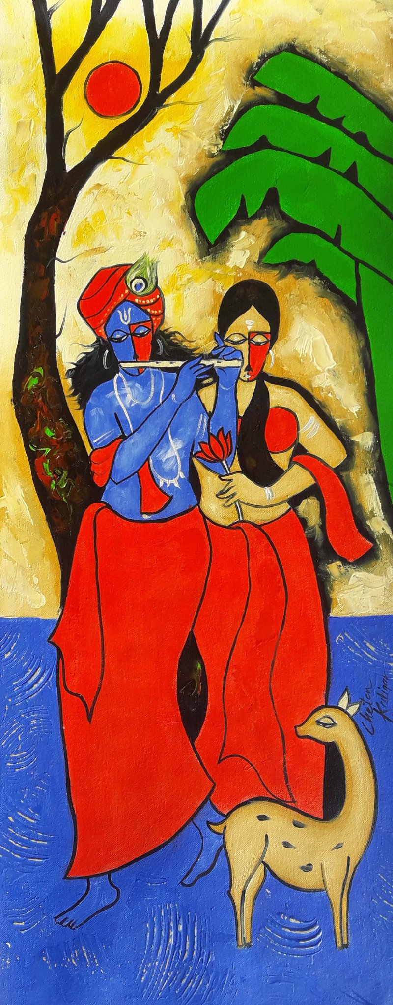 800x2042 Krishna The Rising Sun By Artist Chetan Katigar Expressionist - Sun Painting