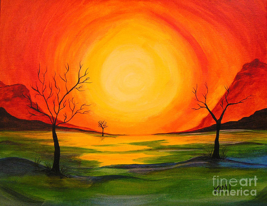 900x694 Mountain Sun Painting By Kami Catherman - Sun Painting
