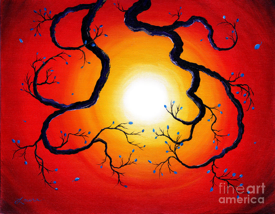 900x700 Branches Of Turquoise Leaves Holding The Sun Painting By Laura Iverson - Sun Painting