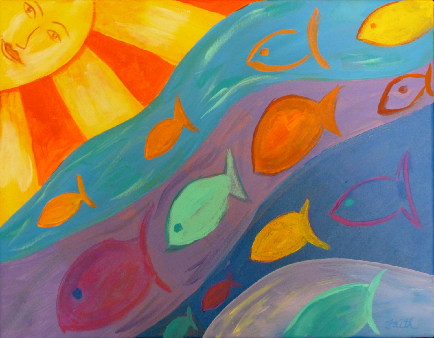 1500x1167 Fish Harmony Abstract Seascape Fun Ocean Painting Sun - Sun Painting