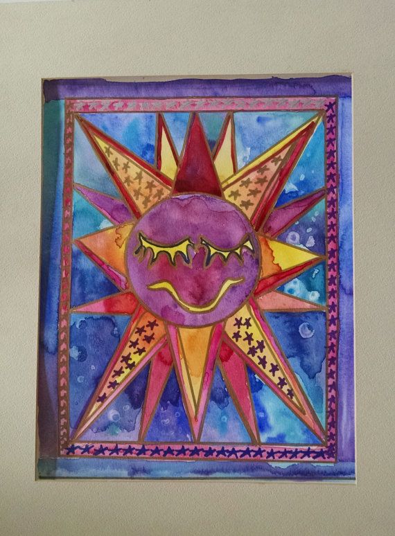 570x774 Sun Watercolor Painting, Original Painting, Kid Room Art, Nursery - Sun Painting For Kids