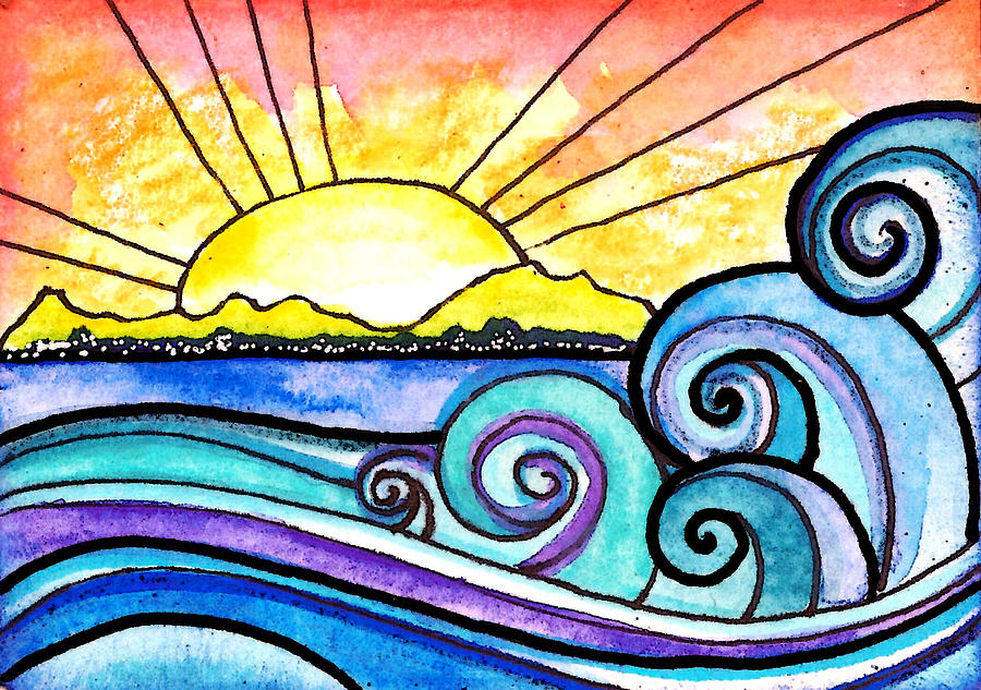 900x633 The Shore Painting By Robin Mead - Sun Painting For Kids