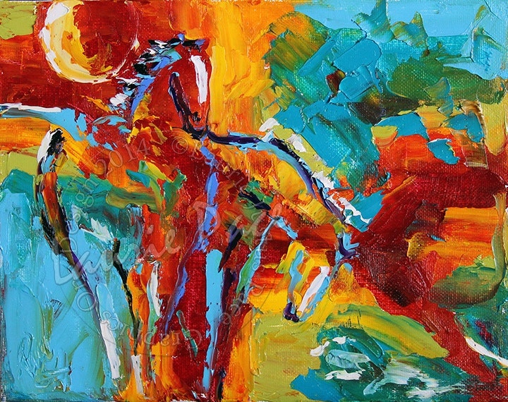 720x570 Horse 53 Summer Sun Waterhole A Contemporary Horse Painting By - Sun Painting Texas