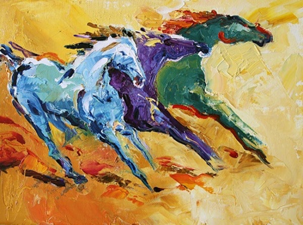 600x446 Three In The Sun Contemporary Horse Paintings By Texas Artist - Sun Painting Texas