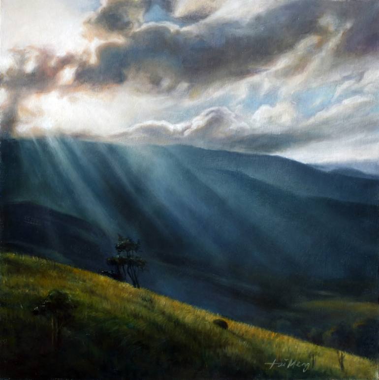 770x772 Saatchi Art Morning Sun Rays On Broga Hill Painting By Tai Meng Lim - Sun Rays Painting