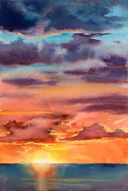 436x650 Sharon Lynn Williams' Art Blog Sunset I, Watercolour Painting - Sun Watercolor Painting