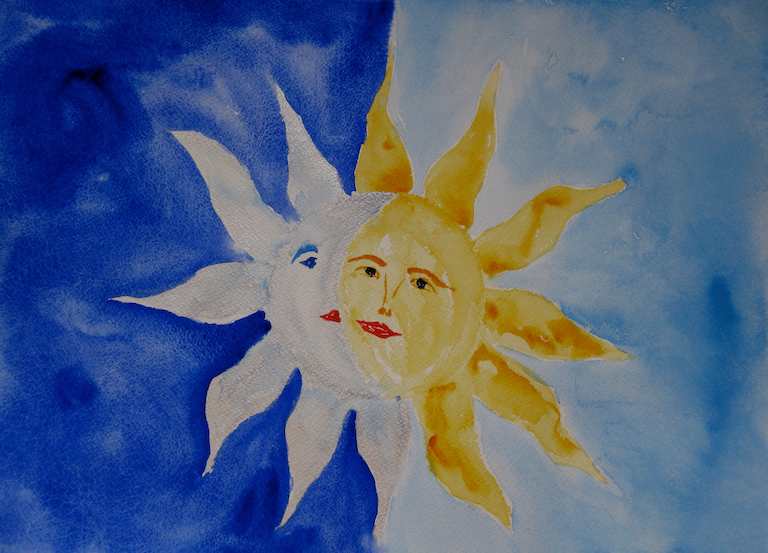 768x553 Sun And Moon Art - Sun Watercolor Painting