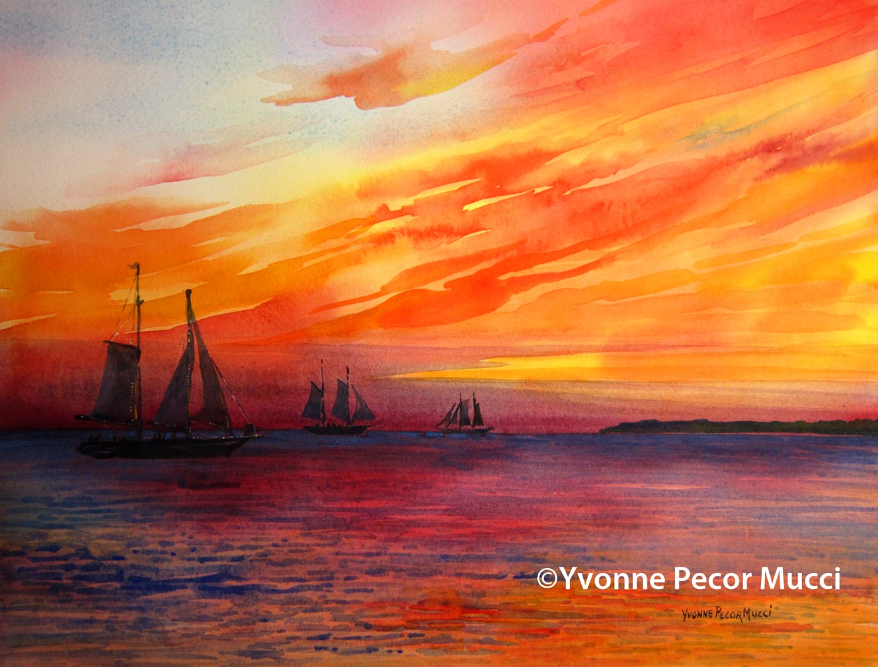 1260x957 Chasing The Sun Watercolor Yvonne Pecor Mucci - Sun Watercolor Painting