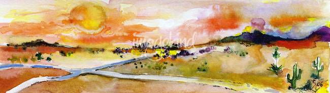650x183 Watercolor Painting Landscape Crossroads Sun By Ginette Callaway - Sun Watercolor Painting