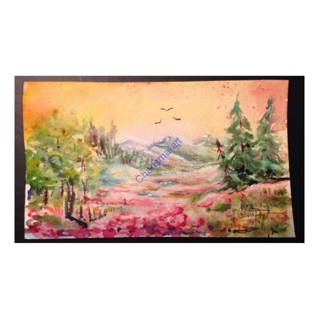 1100x1100 Mountain Meadow In The Sun Original Watercolor Painting - Sun Watercolor Painting