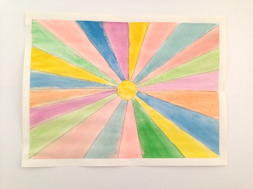 500x375 Watercolor Sunburst Rose Art - Sunburst Painting