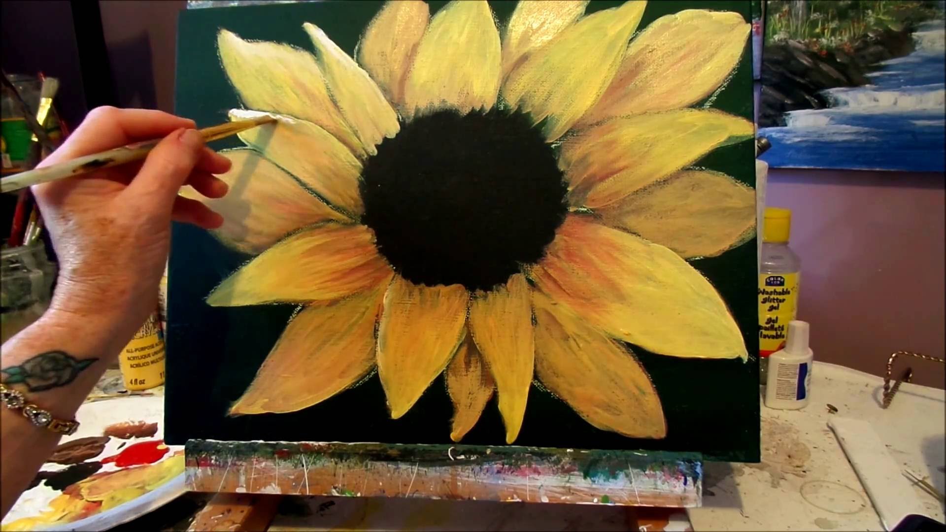 1920x1080 How To Paint A Sunflower With Acrylic Paint Lesson 3, Step By Step - Sunflower Acrylic Painting
