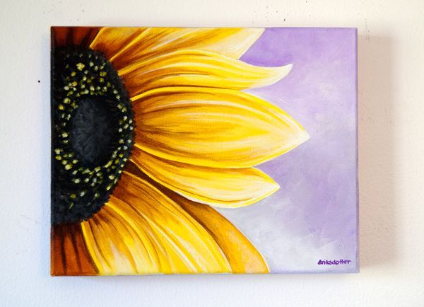 600x434 Image Result For Easy Sunflower Paintings Black Dots Top 10 - Sunflower Acrylic Painting