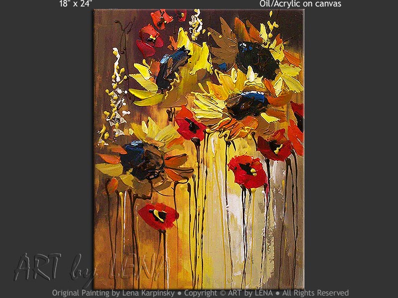 800x600 Sunflowers In Semiramis Garden Art By Lena - Sunflower Canvas Painting