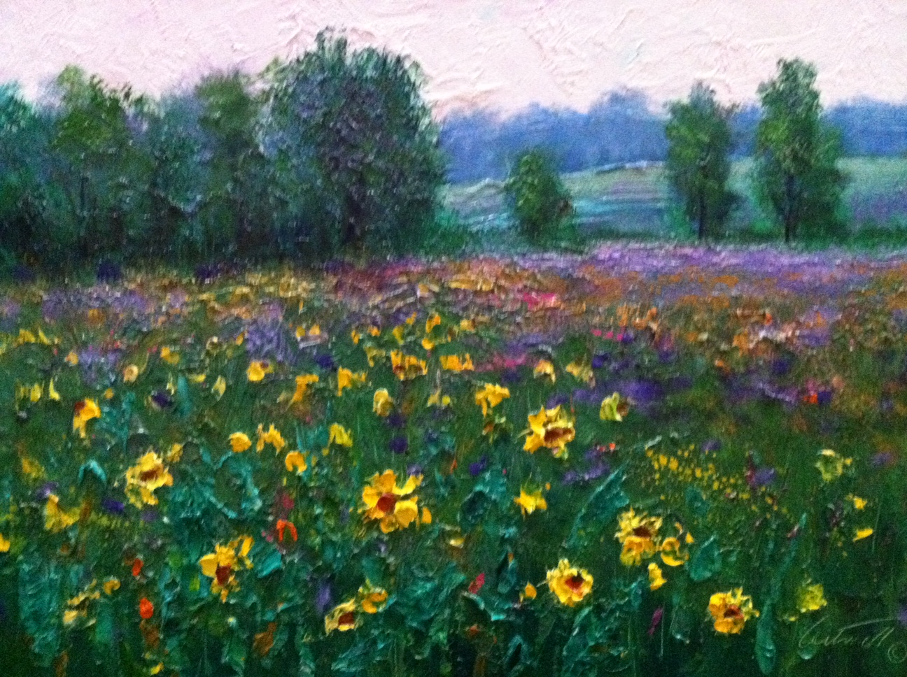 1296x968 Okatibbee Sunflower Field Painting - Sunflower Field Painting