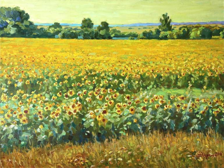 770x577 Saatchi Art Sunflower Field Painting By Vyrvich Valentin - Sunflower Field Painting