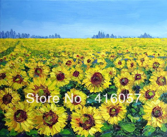 570x468 Sunflower Field Landscape Oil Painting Textured Impasto Palette - Sunflower Field Painting
