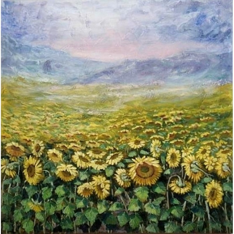 800x800 Sunflower Field Landscape Painting [04 002] - Sunflower Field Painting