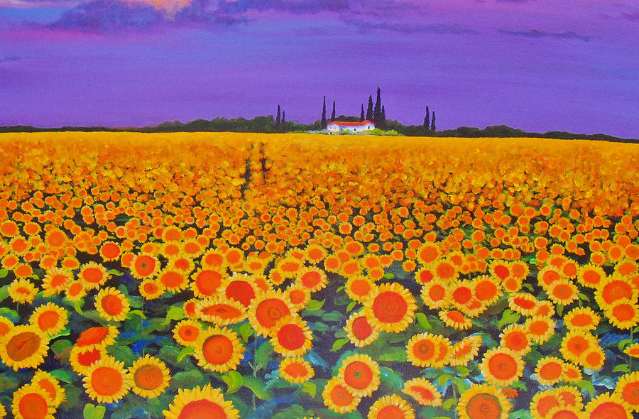 900x590 Sunflower Field Painting By Anne Marie Brown - Sunflower Field Painting