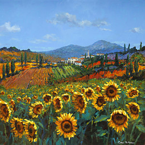 300x300 Tuscan Sunflowers Painting By Chris Mc Morrow - Sunflower Field Painting
