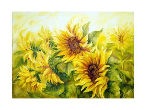 473x355 Sunny Sunflowers, Oil Painting On Canvas Print By Valenty - Sunflower Oil Painting