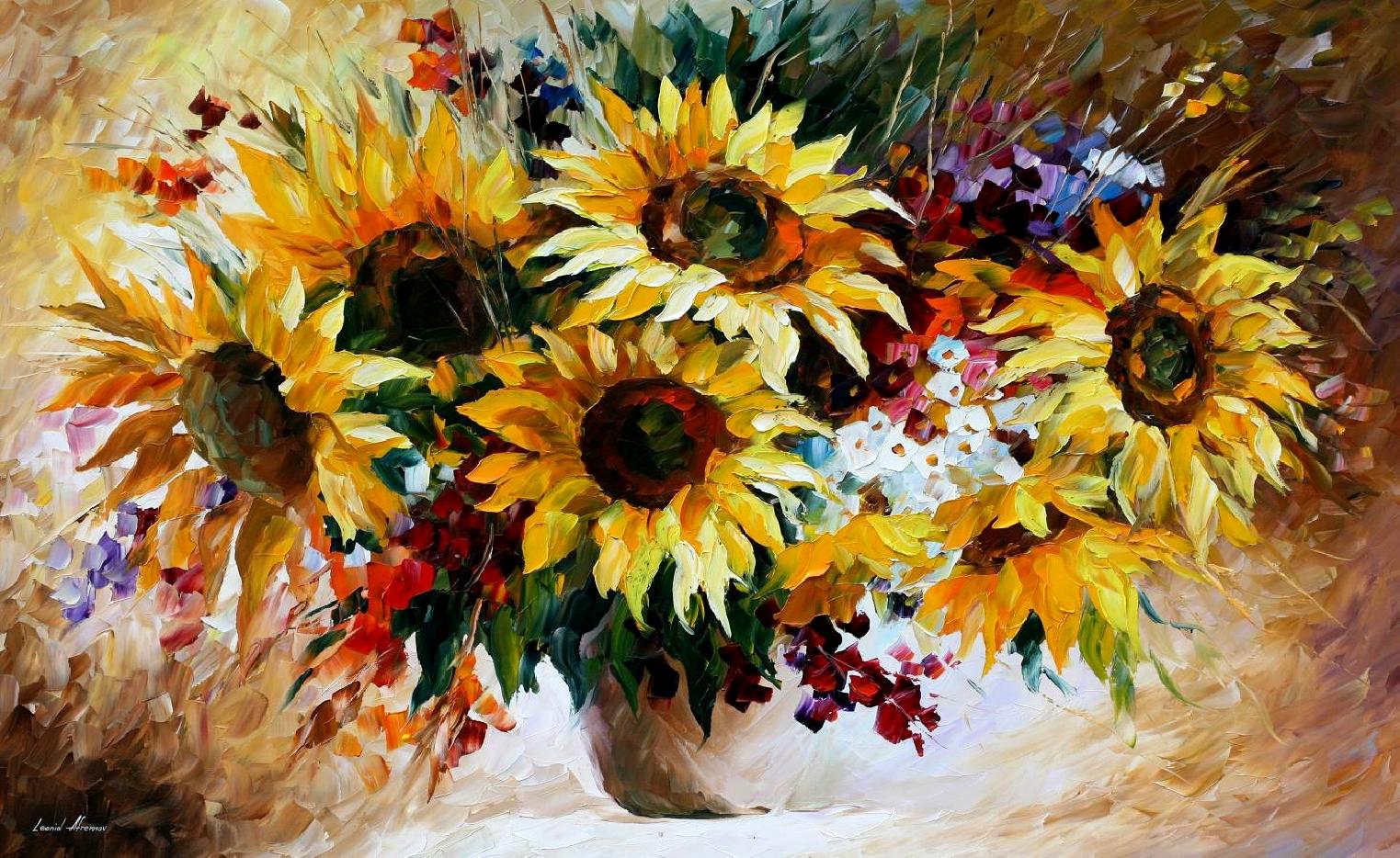 1523x934 Leonid Afremov, Oil On Canvas, Palette Knife, Buy Original - Sunflower Oil Painting