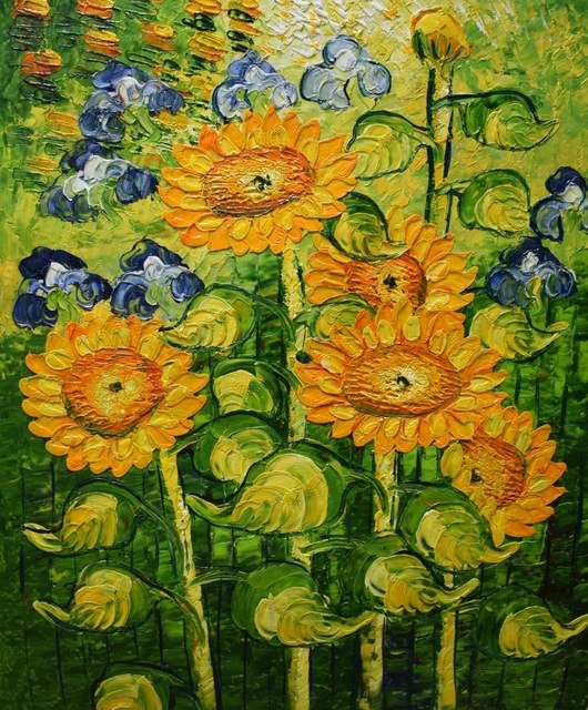 530x640 Hand Painted Abstract Flower Canvas Painting Thick Oil Sunflower - Sunflower Oil Painting On Canvas
