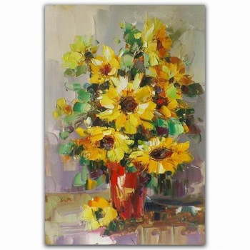 350x350 Modern Abstract Handmade Beautiful Sunflower In Red Vase Oil - Sunflower Oil Painting On Canvas