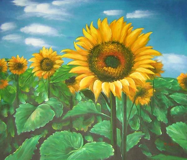 600x515 Sunflower Room Bed Hs1049 Sunflower Oil Painting Hs1055 - Sunflower Oil Painting On Canvas