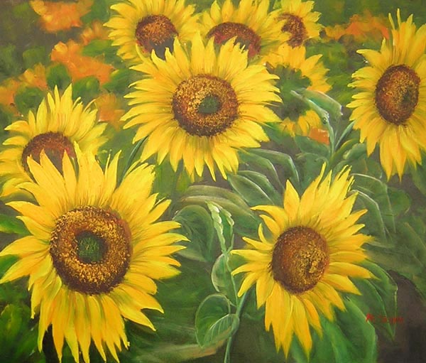 600x511 Hs1046 Sunflower Oil Painting Canvaspainting4less - Sunflower Oil Painting On Canvas