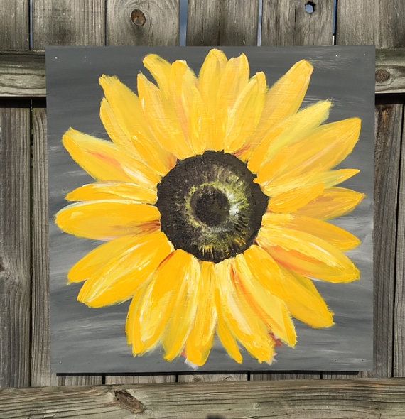 570x590 Sunflower Painting On Wood Panel Original By Clarabellearte - Sunflower Painting