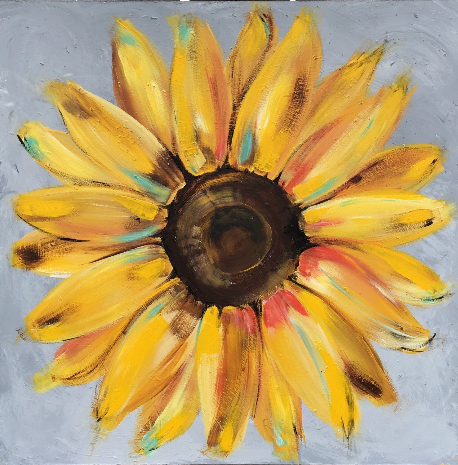 1477x1500 Sunflower Painting On A Wood Panel Original Flower Art - Sunflower Painting