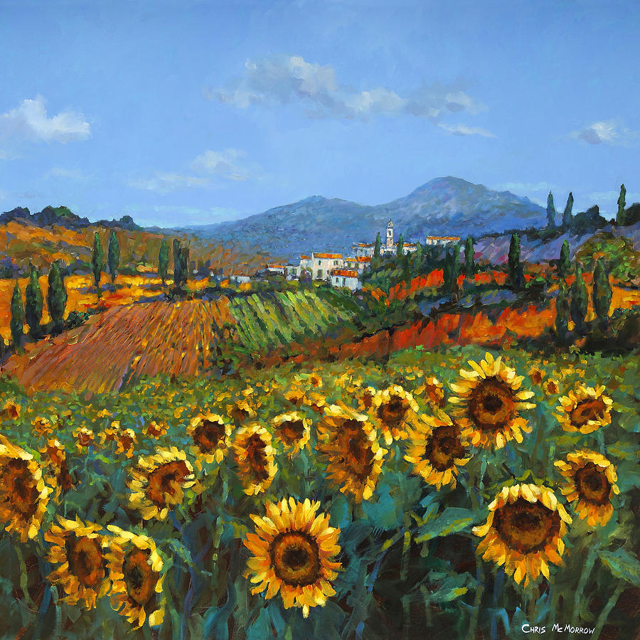 900x900 Tuscan Sunflowers Painting By Chris Mc Morrow - Sunflower Painting