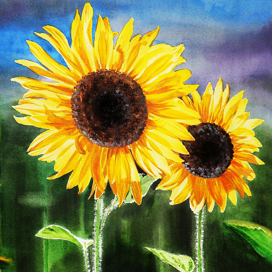 900x900 Two Suns Sunflowers Painting By Irina Sztukowski - Sunflower Painting