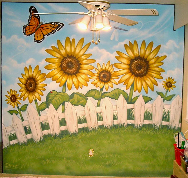 655x619 Decorative Wall Art Theme Rooms Kids Theme Rooms Wall Art Wall - Sunflower Painting For Kids