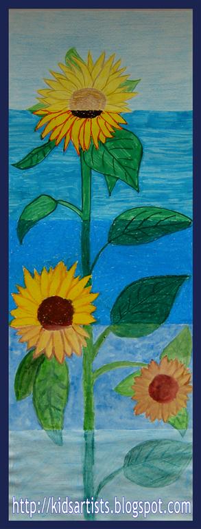 293x768 Kids Artists Sunflowers In Five Different Materials - Sunflower Painting For Kids