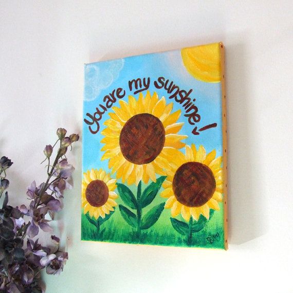 570x570 Nursery Decor, You Are My Sunshine, 3 Sunflowers, Original 8x10 - Sunflower Painting For Kids