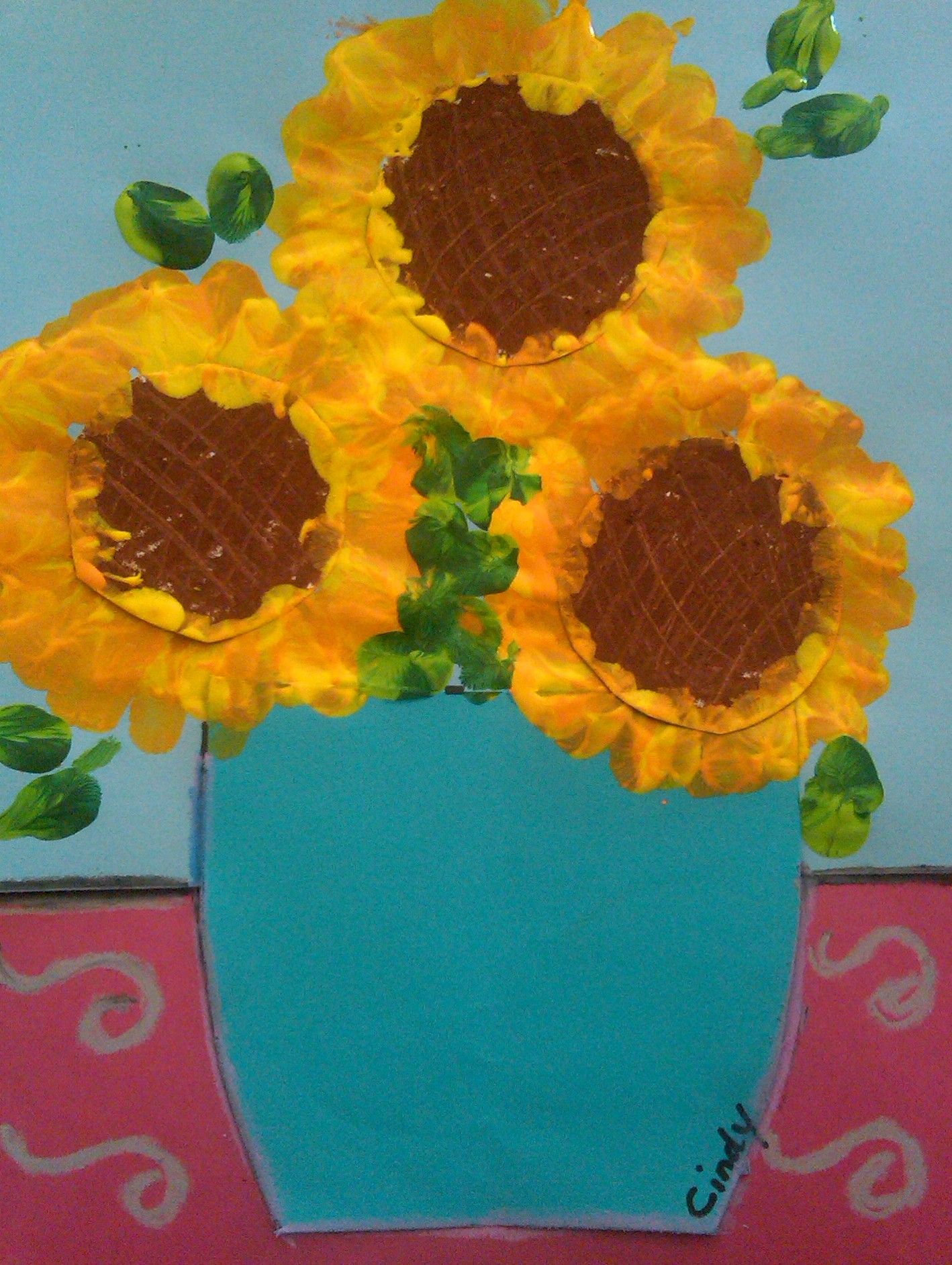 1418x1884 Vincent Van Gogh Fingerprint Painted Sunflowers In A Vase - Sunflower Painting For Kids
