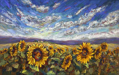 504x319 Niki Gulley Sunflower Palette Knife Painting - Sunflower Painting Images