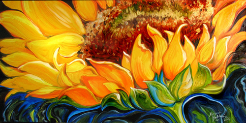 500x250 Painting Sunflower Rise - Sunflower Painting Images