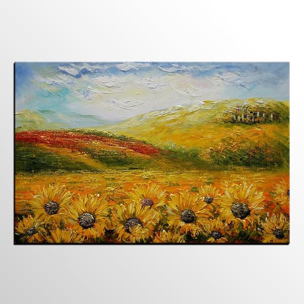 600x600 Sunflower Painting, Large Wall Art, Landscape Painting, Oil - Sunflower Painting Images