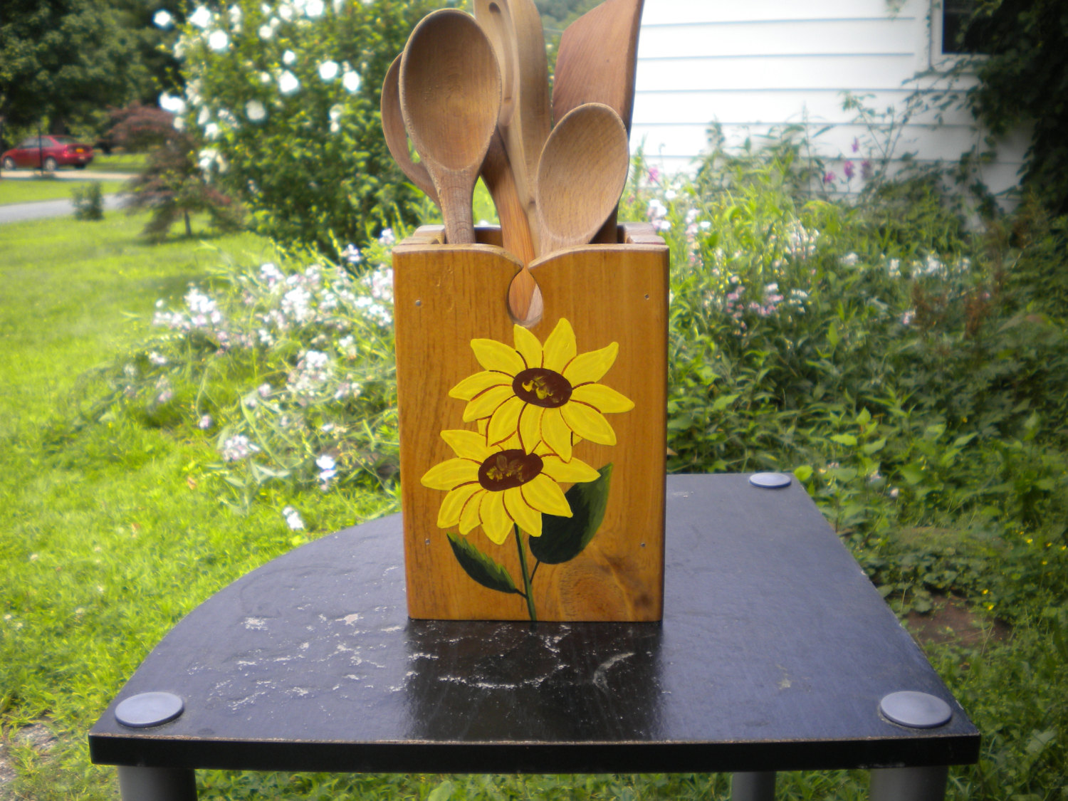 1500x1125 Sunflower Utensil Holder Wood Utensil Holder Acrylic - Sunflower Painting On Wood