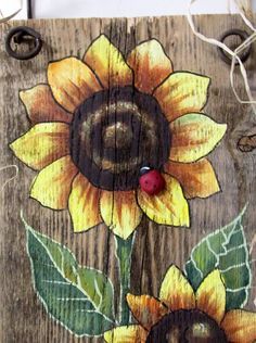 236x316 Sunflowers Yellow, Tole Painted On Reclaimed Barn Wood, Summer - Sunflower Painting On Wood
