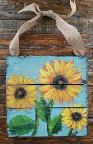 311x480 Encore Class! Sunflowers On Pallet Wood (With Chalk Paint) My - Sunflower Painting On Wood