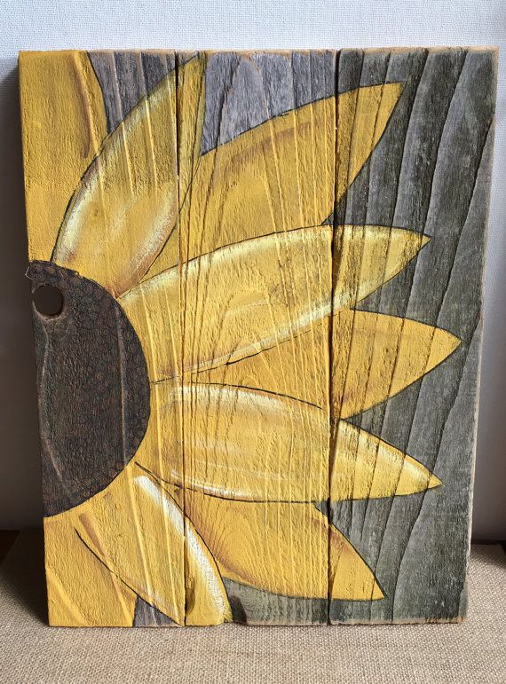 570x771 Hand Painted Sunflower On Old Barn Wood Fence Board Wall Decor - Sunflower Painting On Wood