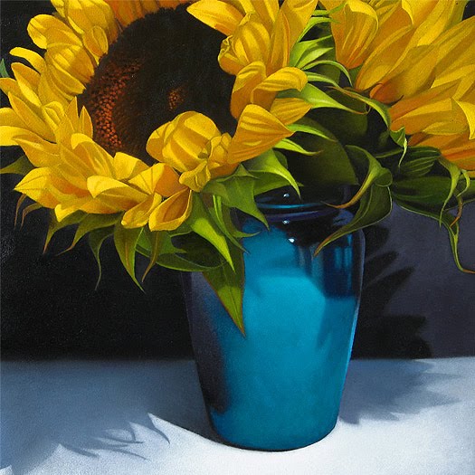 525x525 Paintings From The Point Sunflowers In Blue Vase 8x 8 - Sunflower Vase Painting