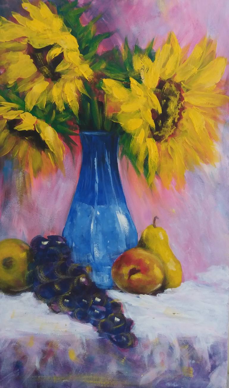 770x1305 Saatchi Art Sunflowers In Vase Painting By Galina Grygoruk - Sunflower Vase Painting