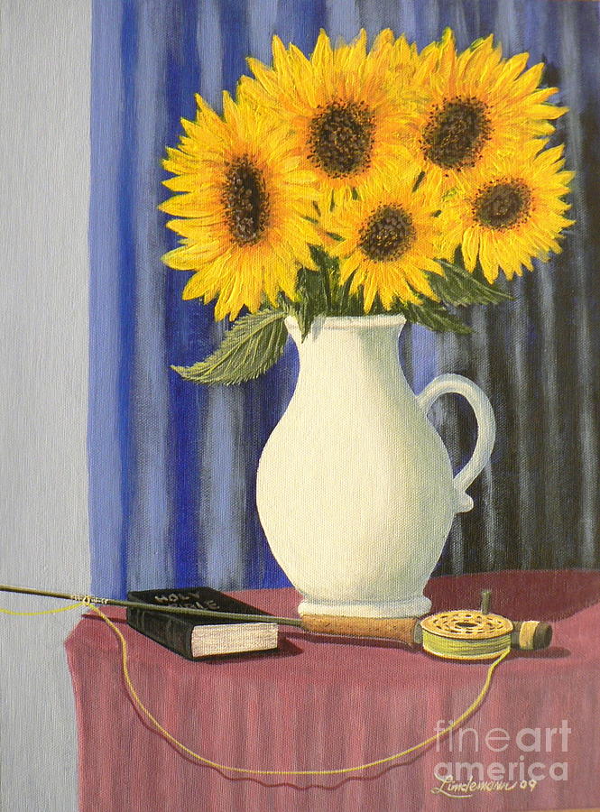 665x900 Vase Of Sunflowers Painting By Don Lindemann - Sunflower Vase Painting