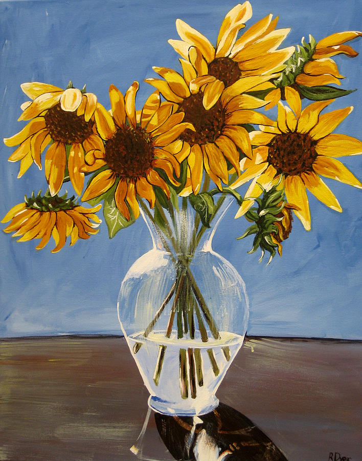 708x900 Vase With Sunflowers Painting By Rachelle Dyer - Sunflower Vase Painting